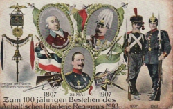 Historische Postkarte zum 100 jährigen Bestehen des Anhaltischen Infantrieregiments No. 93 aus dem Jahre 1907